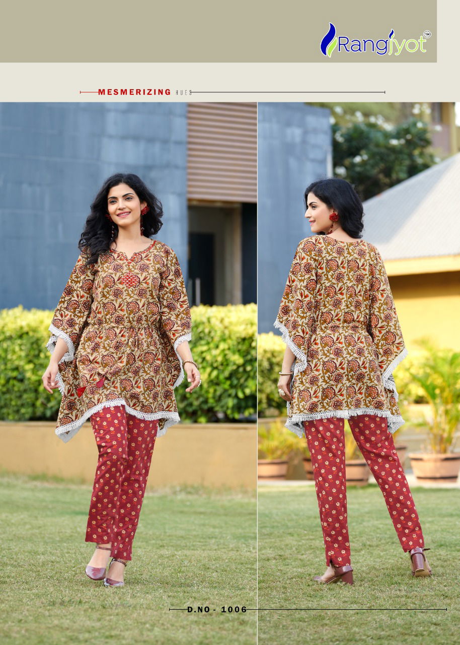Rangjyot Eliza Kaftan Stylish Ethnic Wear Cotton Kurti With Bottom Collection
